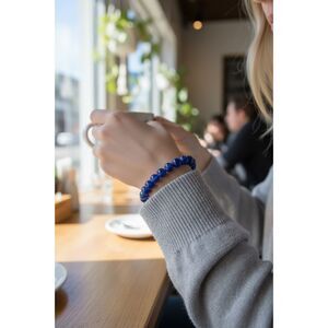 Kayanite Blue Beaded Stretch Bracelet 8mm Round Beads Polished